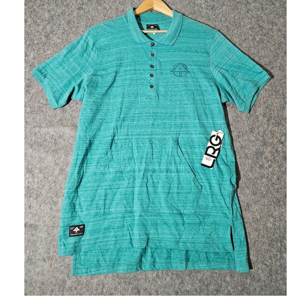 LRG Lifted Research Group Polo Shirt Mens XL Teal Short Sleeve Slub Knit Pocket